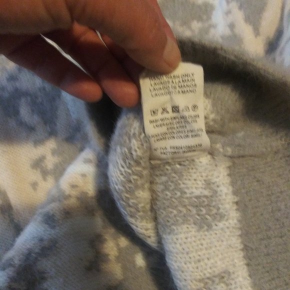 FRNCH Paris Fuzzy Heavy Knit Gray Pink White Abstract Crew Neck Sweater M/L EUC - Picture 4 of 5